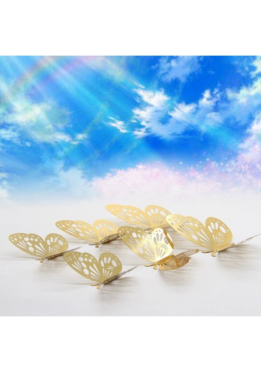 Geeksen Altın 3d Kelebek Duvar Sticker Seti 12 Adet - Dıy Dekoratif Taçlandırma, Yatak Odası, Düğün, Parti Ve Fotoğraf Arka Planı İçin Kaldırılabilir Altın