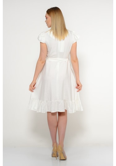 Kadın Omuz Detaylı Büzgülü Diz Boy Yazlık Elbise 3886/100 001