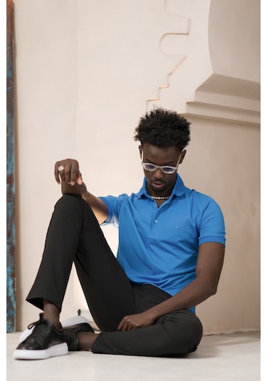 Paul Martin Örme Polo Yaka Regular Fit Pamuklu Ve Likralı T-shirt Sax