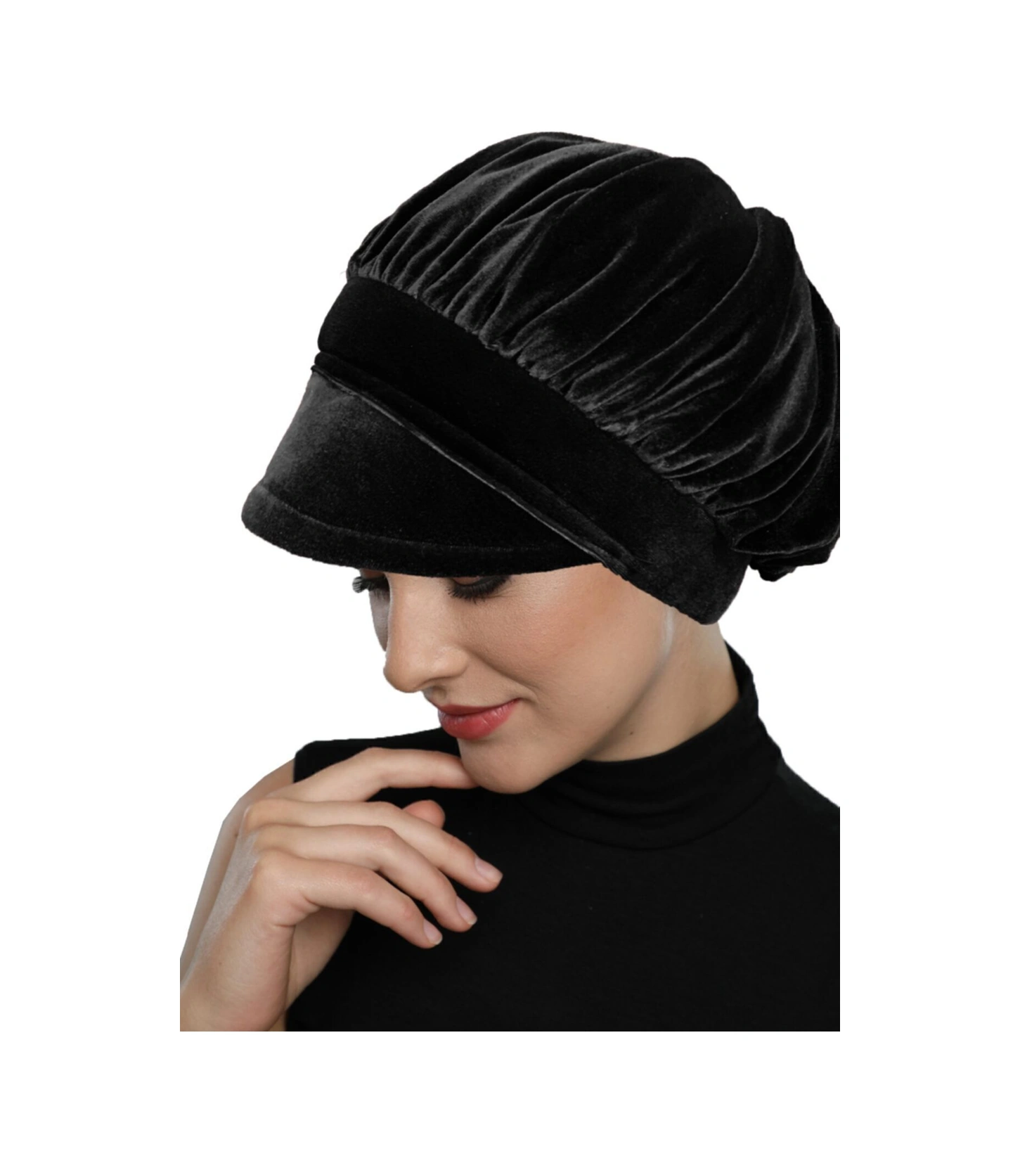 Kadife Şapka Toka Detaylı Siyah Hazır Türban Tesettür Bone Siyah