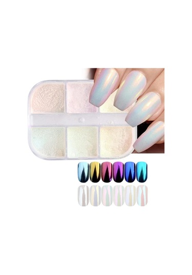 Nail Art Tırnak Süsleme İnci Tozu 6lı Set Ayna Tozu