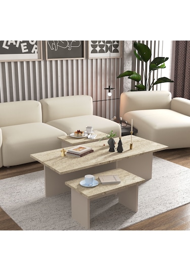 Novi Orta Sehpa , Servis , Zigon Sehpa Traverten Mermer Desen...