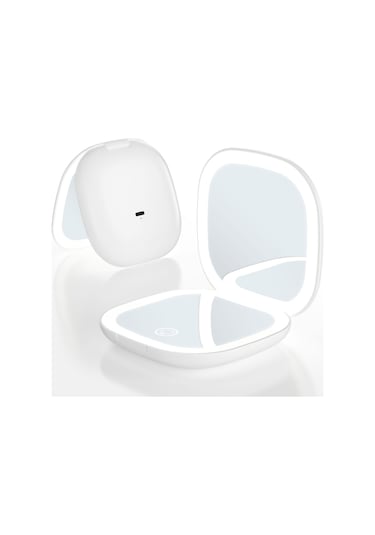 Aurora Çiftli Taraflı Lamba Büyütülmüş Makyaj Aynası Kare Pratik Hediye Katlanır Lamıtaşı Beyaz Beyaz