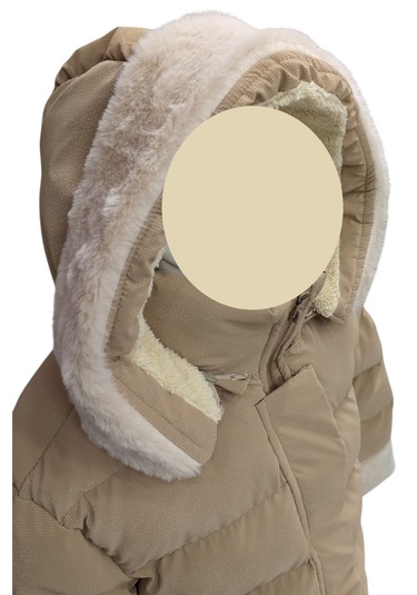 Kız Çocuk Kapüşonu Bilek Kısımları Kürklü Peluş Astarlı Midi Boy Vizon Renk Mont Vizon