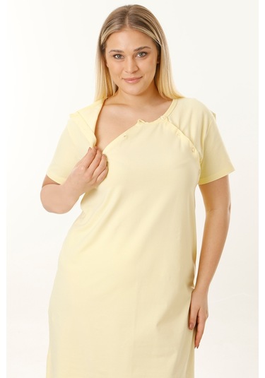 Parlingerie Hamile Emzirme Geceliği Kısa Kollu Sarı