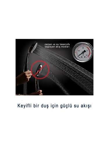 Qianfan Duş Seti Kare Siyah Tepe Duş Takımı Mono Masaj Etkili Su Krom