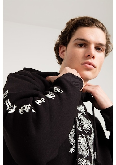 Jahr Marc Dragon Baskılı Siyah Oversize Erkek Sweatshirt Siyah