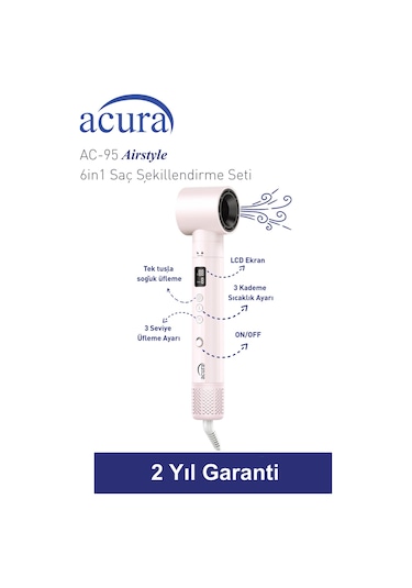 Ac-95 Airstyle Negatif İyonlu 6in1 Saç Şekillendirme Ve Kurutma Seti
