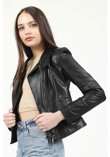 Dericlub Yb-2120 Gerçek Deri Kadın Mont Siyah