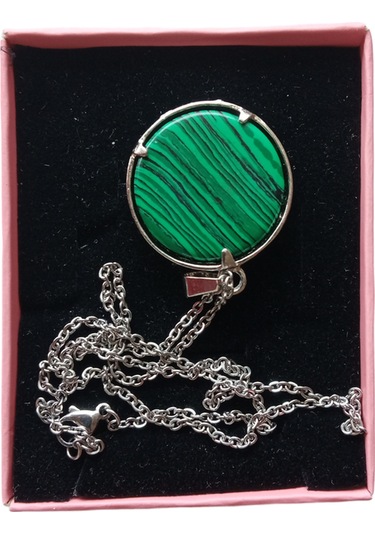 Malachıte Doğal Taşlı Hayat Ağacı Çelik Kolye - Kadın Yeşil