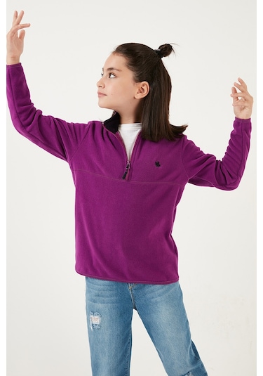 Lela Yumuşak Dokulu Fermuarlı Dik Yaka Şardonlu Kışlık Unisex Çocuk Polar 5905002 Mor