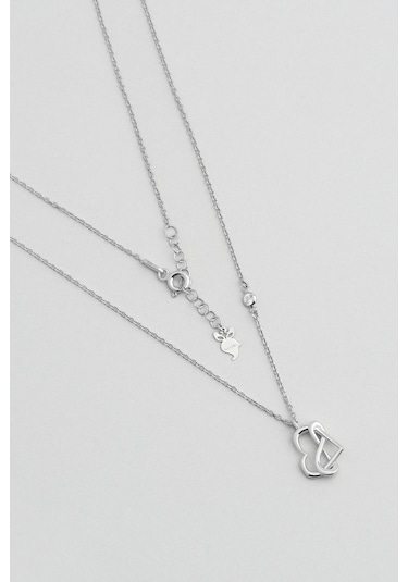 Sonsuz Aşk 18 Ayar Beyaz Altın Kaplama 45 Cm Gümüş Kalp Kolye