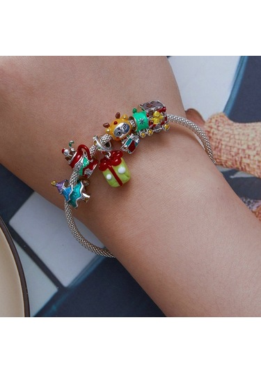 Scc2413 Noel 925 Gümüş Boncuk Dıy Boncuk Aksesuarları Çok Renkli