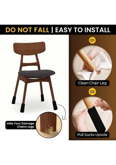 Besthome1 6'lı Siyah Poliester Masa Sandalye Koruması - Çift Katlı, Kaymaz, Ses Yankı Azaltıcı