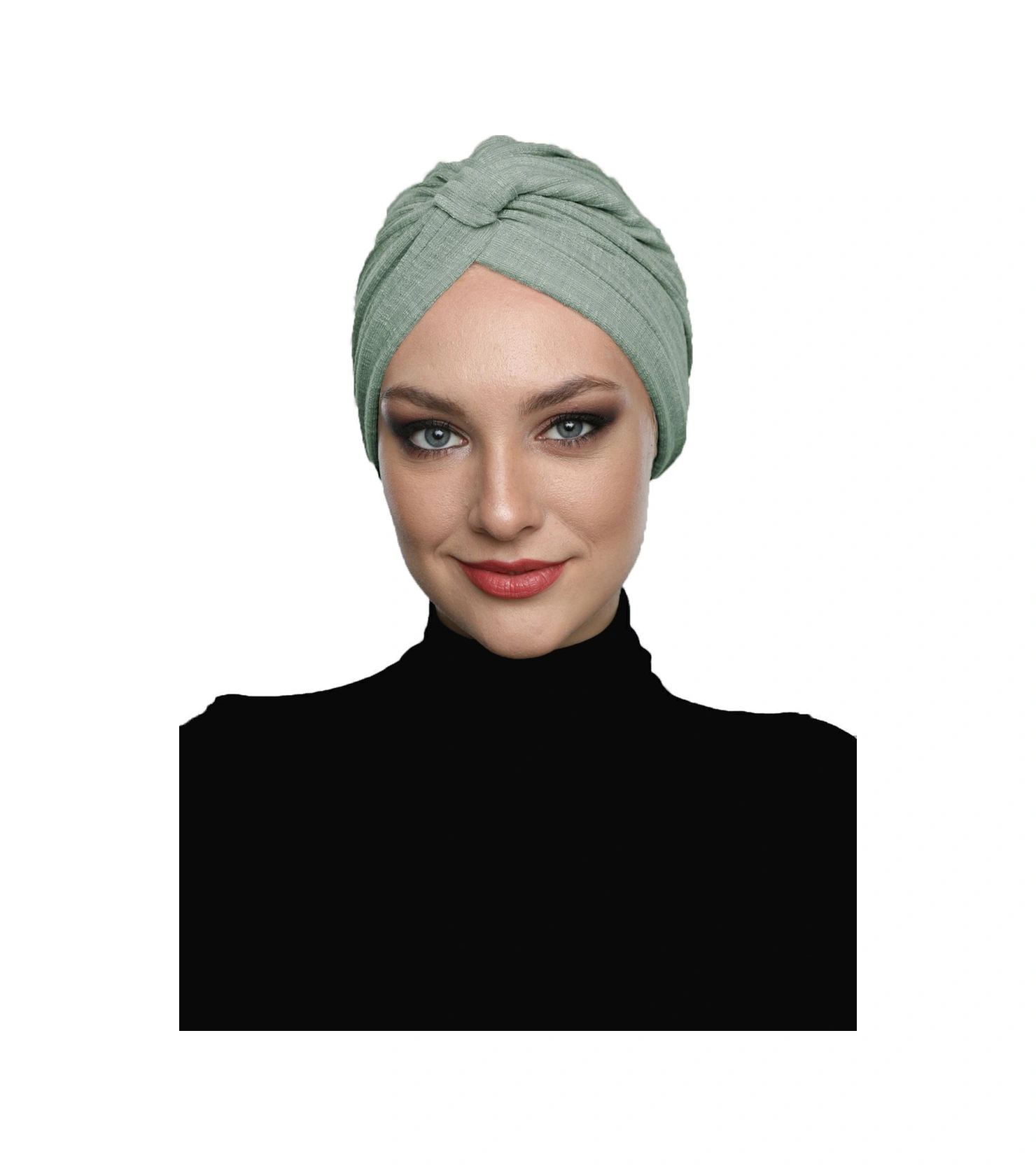 Pamuklu Bantlı Astarlı Su Yeşili Hazır Türban Tesettür Havuz Bonesi Su Yeşili