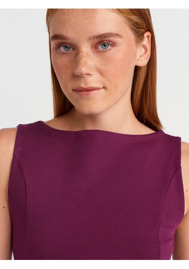 Dilvin 21001 Kayık Yaka Peplum Top-mor Mor