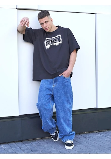 Favorite Seven Y2k Oversize Düz Geniş Paça Jean Pantolonlar 233787643 Mavi