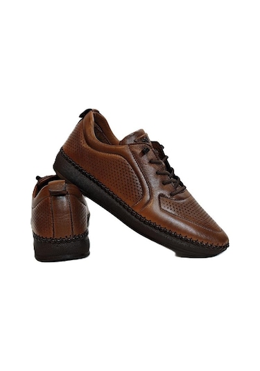 Voyager Z094 Taba Hakiki Deri Lazer İşlemeli Bayan Ayakkabı Taba