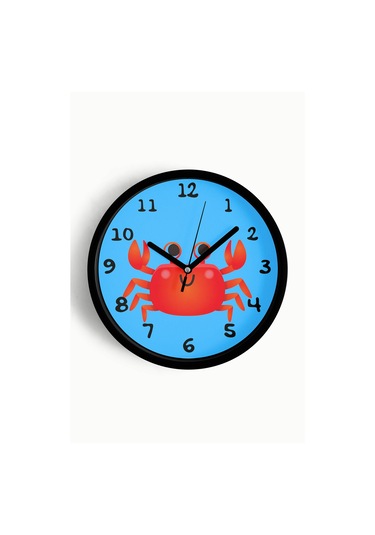 Sevimli Yengeç Çizimli Çocuk Odası Duvar Saati - 30cm - Önü Camlı Siyah Kasa - Sessiz Mekanizma-jh1045 Siyah