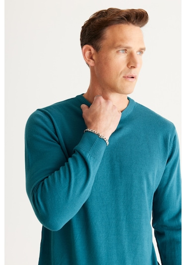 Altinyildiz Classics Erkek Petrol Standart Fit Normal Kesim Bisiklet Yaka Triko 4A4923100001PETS Petrol