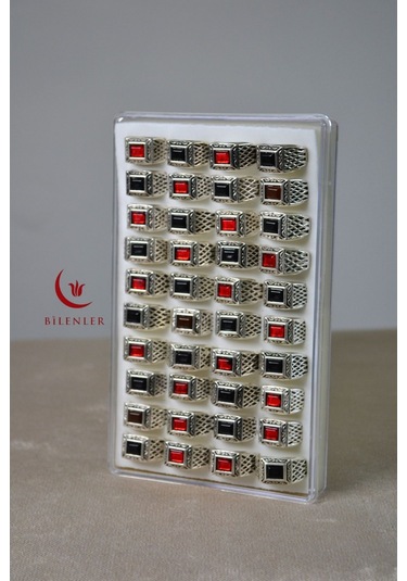 Erkek Taşlı Motifli Metal Yüzük, Şık Tasarım 40'lı Kutu Çok Renkli