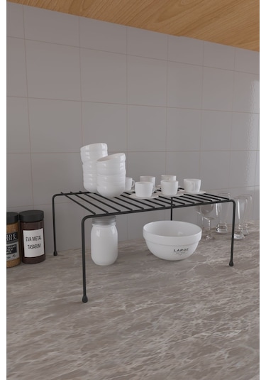 Eva Metal Tasarim Dolap Içi Düzenleyici Organizer Tezgah Banyo Tabak Bardak Düzenleme Siyah