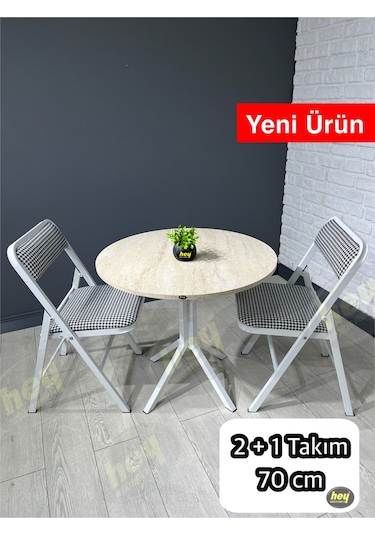 Pars 2 Kişilik Yuvarlak Mutfak Yemek Masası Takımı 2+1 Traverten Kazayağı Kumaş 70 Cm Traverten-kazayağı