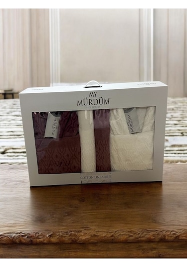 Banyo Çeyiz Seti, %100 Pamuk Bornoz Takımı, 8 Parça Aile Bornoz Seti, Havlu & Havlu Seti Mor-krem Mor