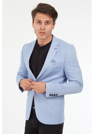 Sposo 5127 Dar Kalıp Yarım Astarlı İndigo Erkek Blazer Ceket İndigo