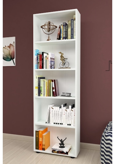 Bofigo Dekoratif 5 Raflı Kitaplık Modern Kitaplık Çınar Beyaz