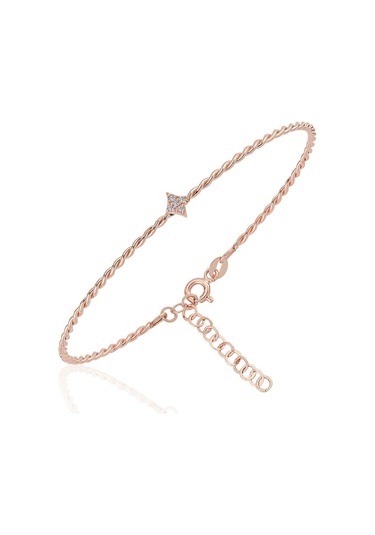 Altın Bilezik - Taşlı Mini Karo Burgu 14 Ayar Altın Bilezik Pembe