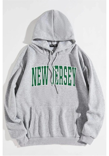Startmore Garalio New Jersey Baskılı Gri Kapüşonlu Oversize Sweatshirt