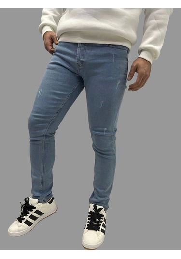 Erkek Dar Paça Tırnaklı Newone Buz Mavisi Kot Pantolon Buz Mavisi