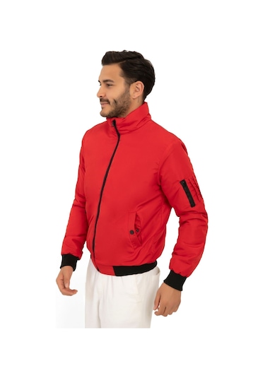 Riverstorm Erkek Kırmızı İçi Astarlı Dik Yaka Mevsimlik Cepli Su Ve Rüzgar Geçirmez Yağmurluk Kırmızı