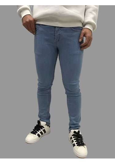 Erkek Dar Paça Düz Newone Buz Mavi Kot Pantolon Buz Mavi