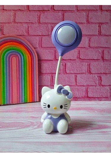 Sanrio Hello Kitty Tasarımlı Şarzlı Çocuk Odası Masa Lambası Mor