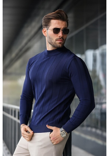 Lacivert Yarım Balıkçı Erkek Triko Kazak E7423 Lacivert