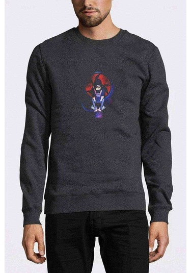 Anime Naruto Kakashi Baskılı Füme Antrasit Erkek Sweatshirt