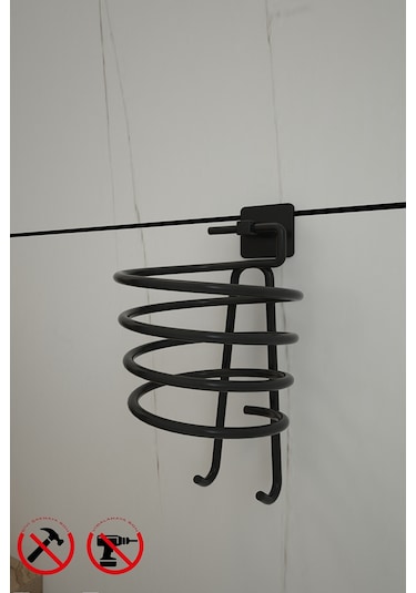 Alper Banyo Jasmin Kare Siyah Yapışkanlı Fön Makinesi Askısı Siyah