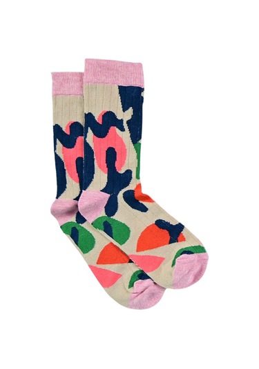 Kadın Renkli Desenli Soket Çorap Renkli