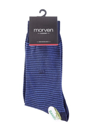 Morven Erkek Lacivert Bambu Berk Çizgili Desenli Uzun Çorap Lacivert