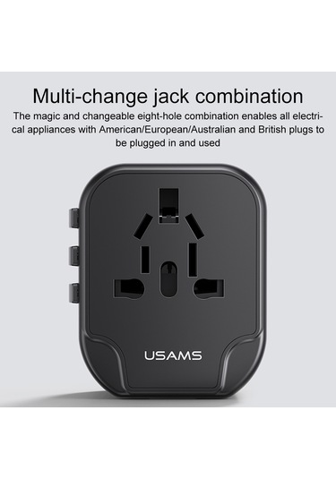 Usams Us-cc173 T55 12w Evrensel Çoklu Fişli Seyahat Şarj Cihazı Siyah