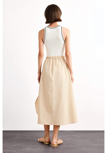 Defacto A Kesim Pamuklu Kolsuz Midi Elbise G1358ax25smer105 Ekru
