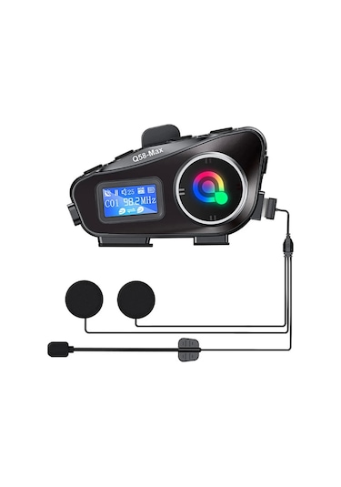 Q58-max Radyolu 2 Kişi Bağlantılı Bluetooth Kask Kulaklık Ekranlı Fenerli Müzik Ve Telsiz Intercom