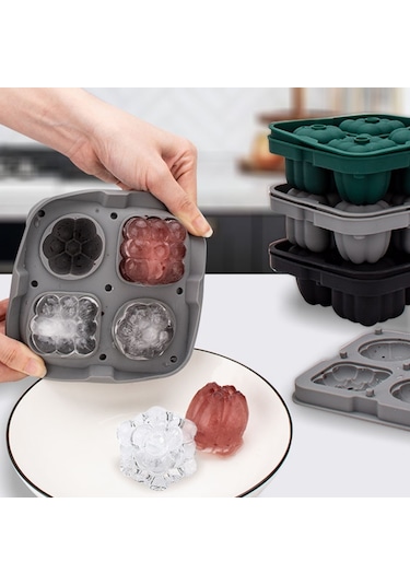 2'si 1 Arada Buz Küpü Tepsisi Yeniden Kullanılabilir Silikon Buz Yapma Kalıbı, Huni + Buz Kelepçesi Bpa İçermez, Fda Sertifikası Yok - Gri