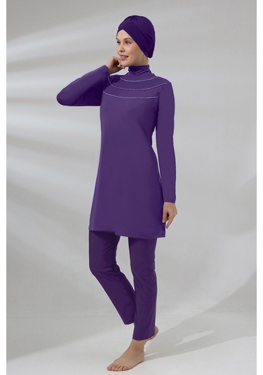 Büyük Beden Likralı Tam Kapalı Tesettür Mayo 1286-23 Mor Mor