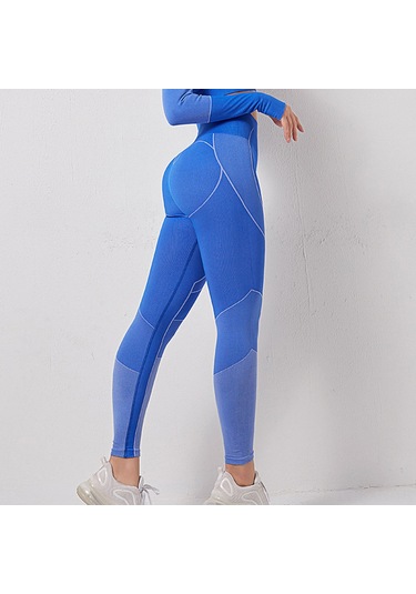 Kosona Kadınlar İçin Yüksek Belli, Dar Kesimli, Hızlı Kuruyan Spor Tayt - Pilates, Koşu Ve Egzersiz İçin Elastik Mavi Tayt 9023 Mavi