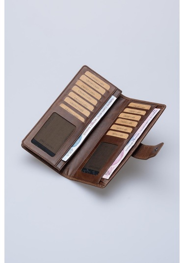 DERİNSS DRC7533 Hakiki Deri Patlı Kahverengi Cüzdan & Telefonluk