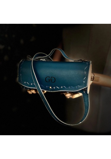 Hakiki Deri, El Yapımı Bayan Çanta, Bayan Cüzdan Larissa V35 Kahverengi - Turkuaz