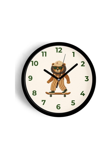 Kaykay Yapan Köpek Tasarımı Modern Duvar Saati - Çocuk Odası Duvar Saati - 25cm - Önü Camlı-jh0983 Siyah